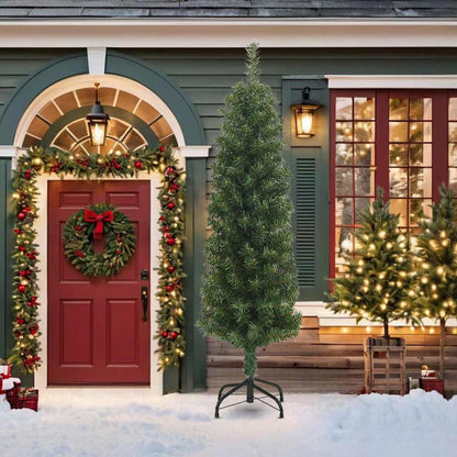 Slim Artificial Christmas Tree with Stand Green 7 ft PVC