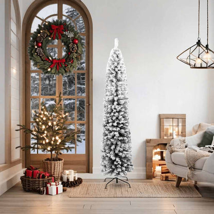 Slim Artificial Christmas Tree with Flocked Snow Green 6 ft PVC