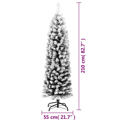 Slim Artificial Christmas Tree with Flocked Snow Green 7 ft PVC