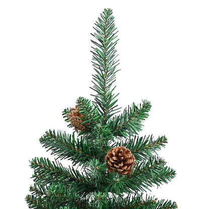 Slim Christmas Tree with Real Wood and Cones Green 59.1" PVC