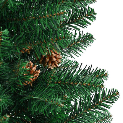 Slim Christmas Tree with Real Wood and Cones Green 59.1" PVC