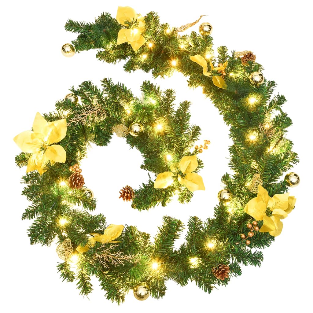 Christmas Garland with LED Lights Green 8.9' PVC