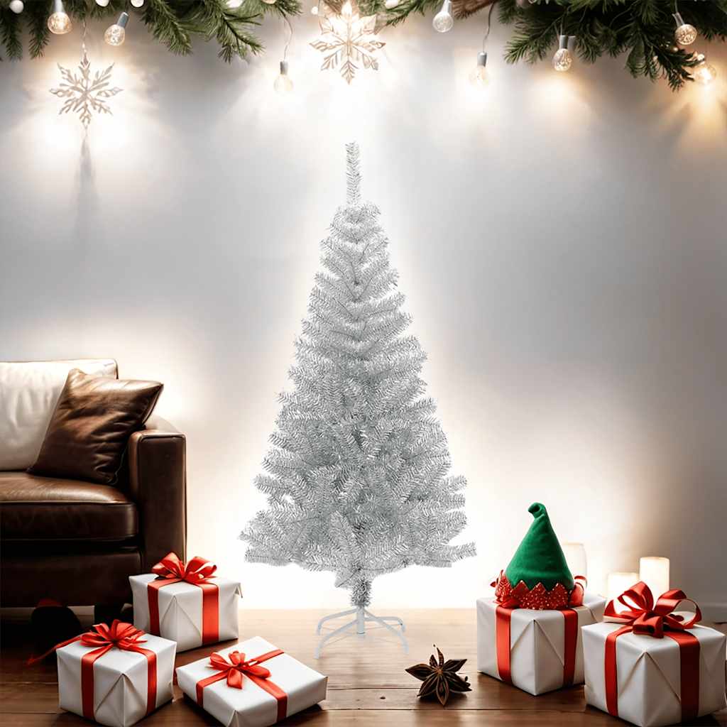Artificial Christmas Tree with Stand Silver 5 ft PET