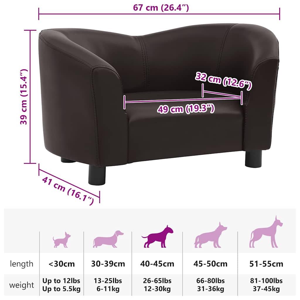 Dog Sofa Brown 26.4"x16.1"x15.4" Faux Leather