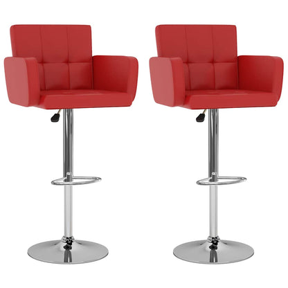 Bar Stool Set of 2 Red Faux leather, steel