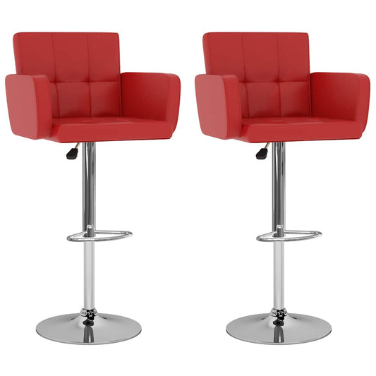 Bar Stool Set of 2 Red Faux leather, steel