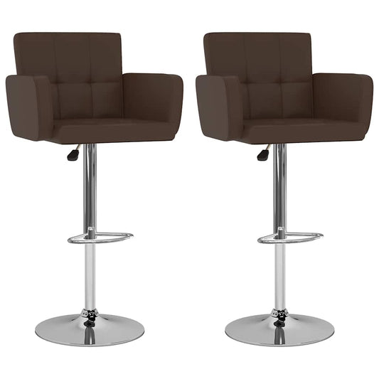 Bar Stool Set of 2 Brown Artificial leather, Steel Footrest