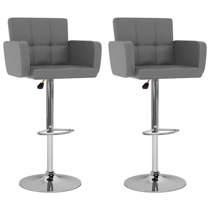Bar Stool Set of 2 Gray Synthetic leather, Chromed steel
