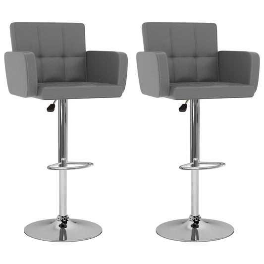 Bar Stool Set of 2 Gray Synthetic leather, Chromed steel
