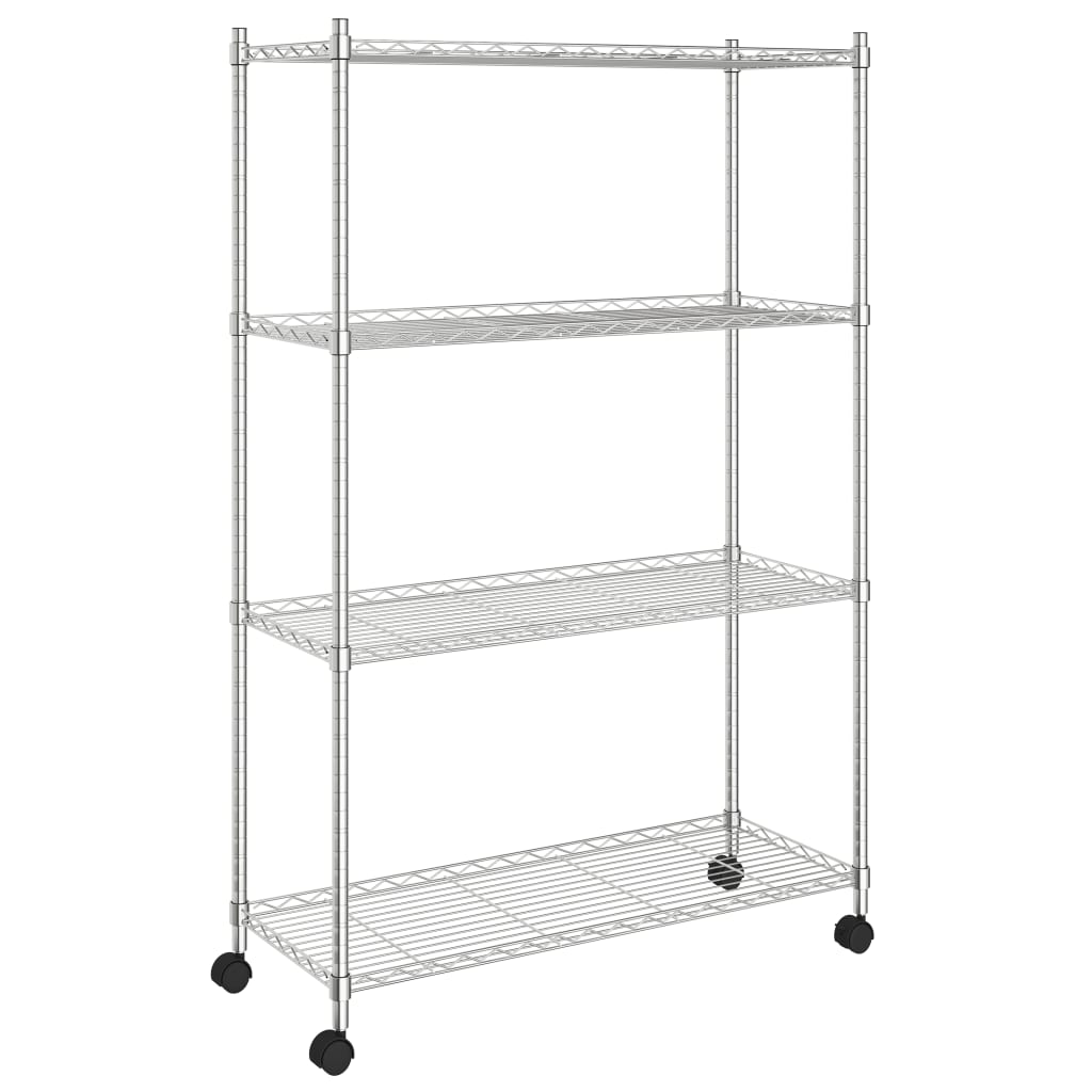 4-Tier Storage Shelf with Wheels 35.4x13.8x55.9" Chrome 440.9 lb