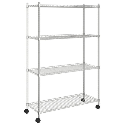 4-Tier Storage Shelf with Wheels 35.4x13.8x55.9" Chrome 440.9 lb