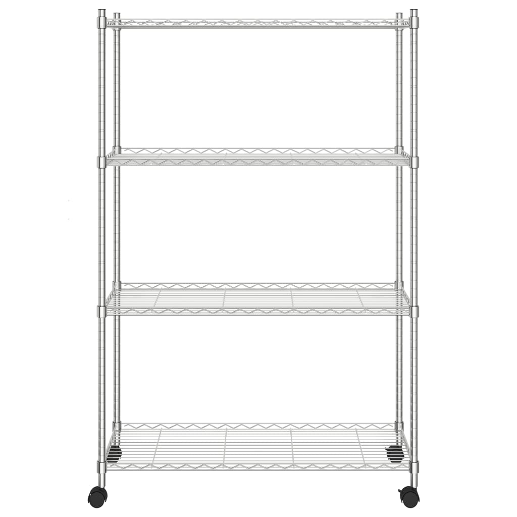 4-Tier Storage Shelf with Wheels 35.4x13.8x55.9" Chrome 440.9 lb