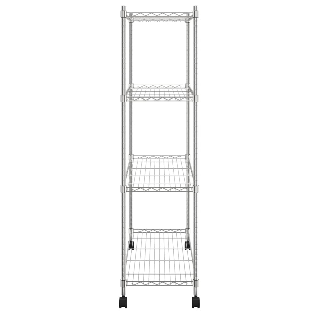 4-Tier Storage Shelf with Wheels 35.4x13.8x55.9" Chrome 440.9 lb