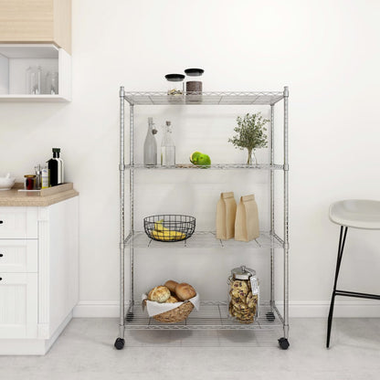 4-Tier Storage Shelf with Wheels 35.4x13.8x55.9" Chrome 440.9 lb