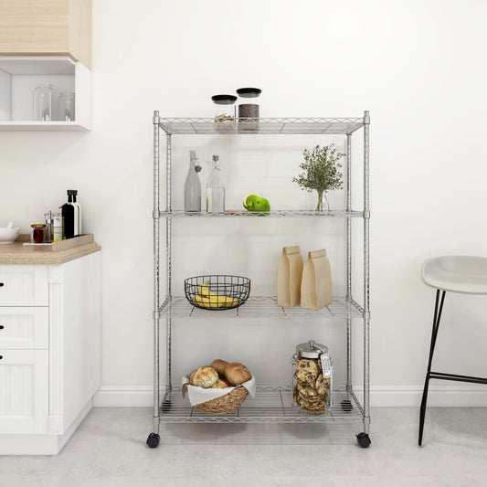 4-Tier Storage Shelf with Wheels 35.4x13.8x55.9" Chrome 440.9 lb