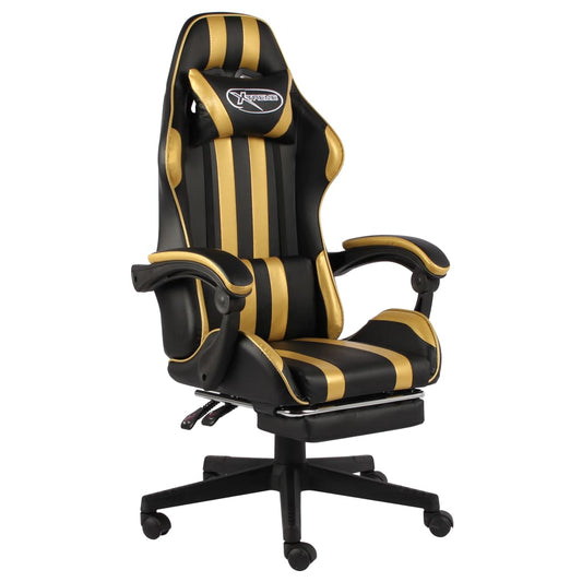 Chair Black and Gold Faux Leather, Plywood, Steel Medium