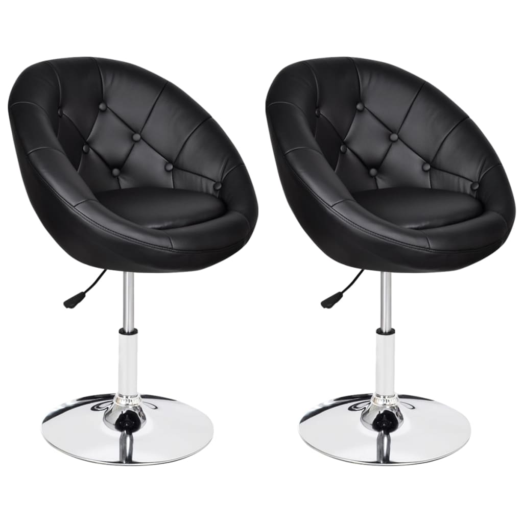 Stool Set of 2 Black Faux leather, Steel Adjustable