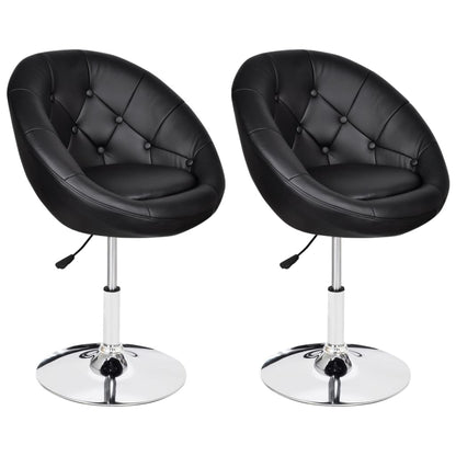 Stool Set of 2 Black Faux leather, Steel Adjustable