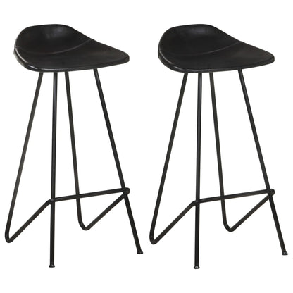 Bar Stool Set of 2 Black Real goat leather, powder-coated iron