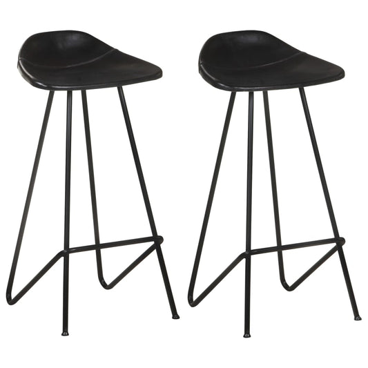 Bar Stool Set of 2 Black Real goat leather, powder-coated iron