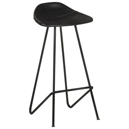 Bar Stool Set of 2 Black Real goat leather, powder-coated iron
