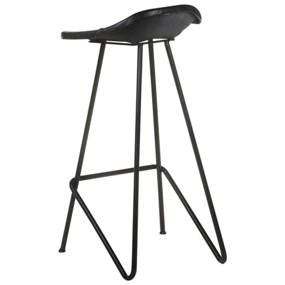 Bar Stool Set of 2 Black Real goat leather, powder-coated iron