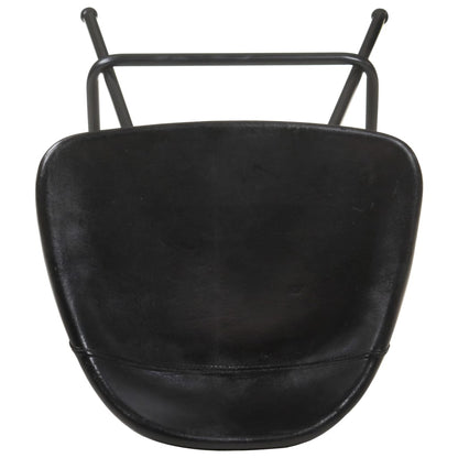 Bar Stool Set of 2 Black Real goat leather, powder-coated iron