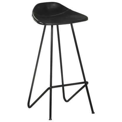 Bar Stool Set of 4 Black Real goat leather, powder-coated iron