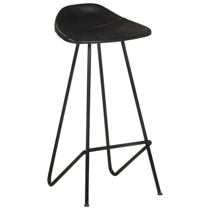 Bar Stool Set of 4 Black Real goat leather, powder-coated iron