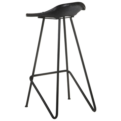 Bar Stool Set of 4 Black Real goat leather, powder-coated iron