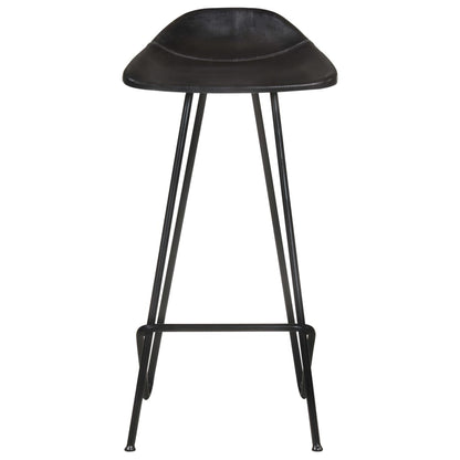 Bar Stool Set of 4 Black Real goat leather, powder-coated iron