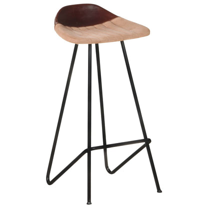 Bar Stool Set of 4 Brown Real goat leather, powder-coated iron