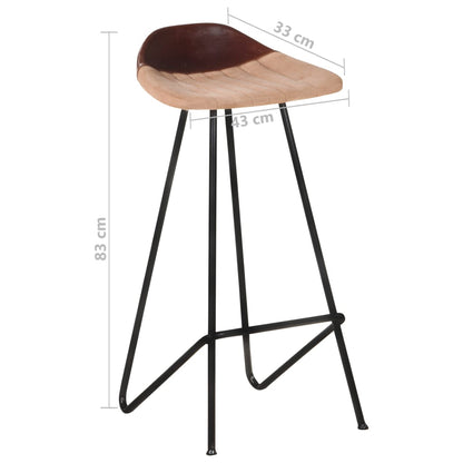 Bar Stool Set of 4 Brown Real goat leather, powder-coated iron