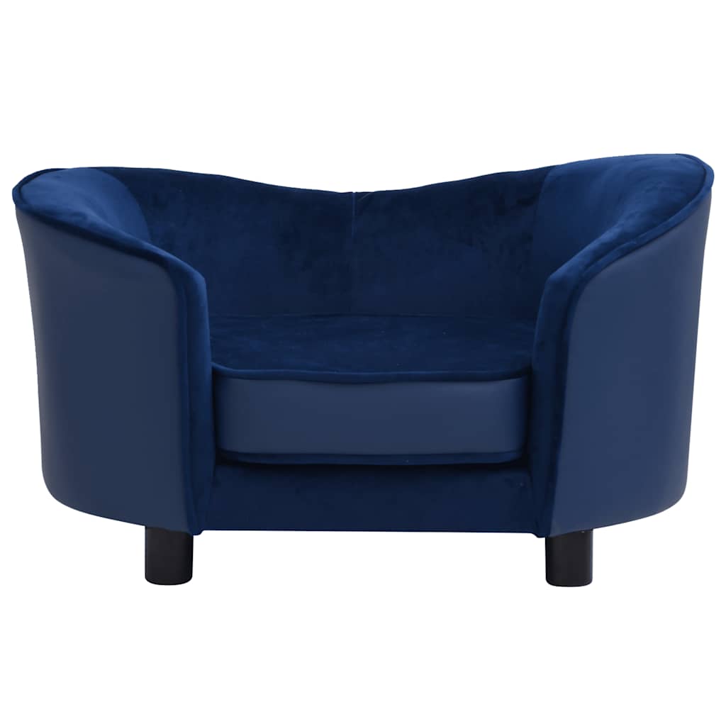 Dog Sofa Blue Faux leather, plush, solid fir wood