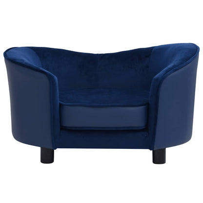 Dog Sofa Blue Faux leather, plush, solid fir wood