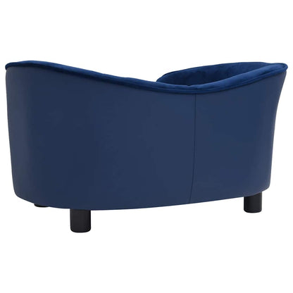 Dog Sofa Blue Faux leather, plush, solid fir wood