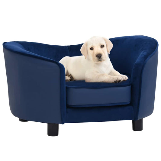 Dog Sofa Blue Faux leather, plush, solid fir wood