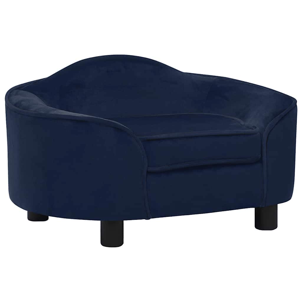 Dog Sofa Blue Plush, Solid Pine Wood 26.4 x 18.5 x 14.2 in