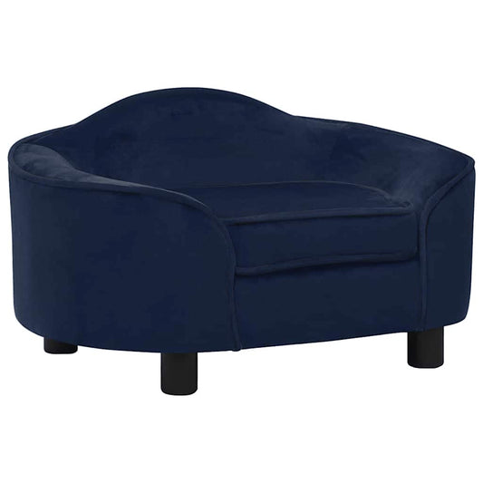 Dog Sofa Blue Plush, Solid Pine Wood 26.4 x 18.5 x 14.2 in