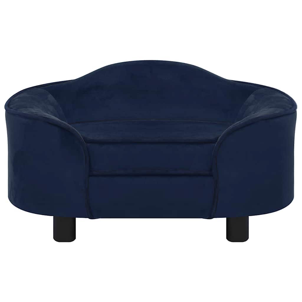 Dog Sofa Blue Plush, Solid Pine Wood 26.4 x 18.5 x 14.2 in