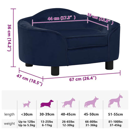 Dog Sofa Blue Plush, Solid Pine Wood 26.4 x 18.5 x 14.2 in