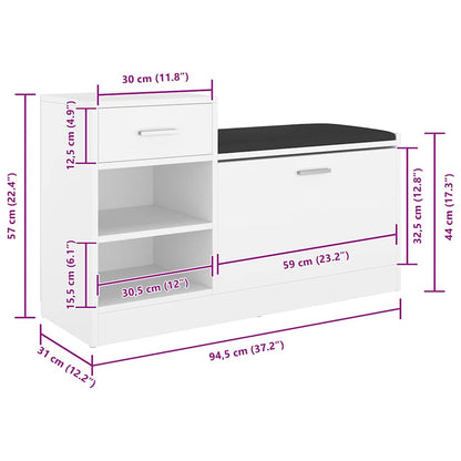 Shoe Bench White 37.2x12.2x22.4" Engineered Wood