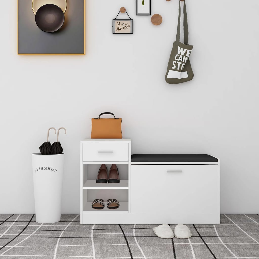 Shoe Bench White 37.2x12.2x22.4" Engineered Wood