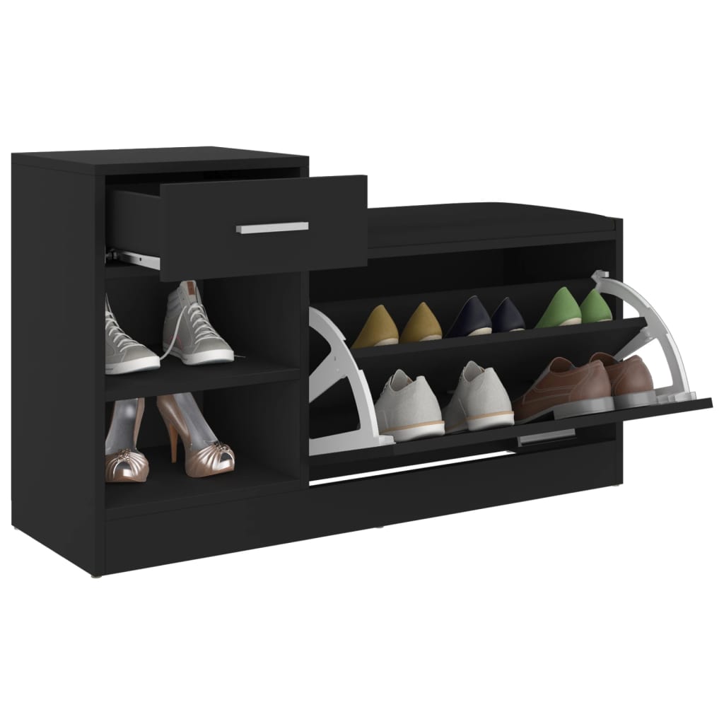 Shoe Bench Black 37.2x12.2x22.4" Engineered Wood
