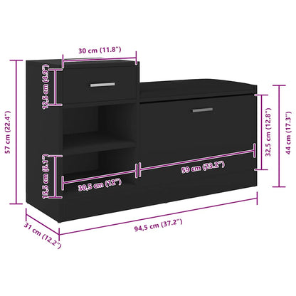 Shoe Bench Black 37.2x12.2x22.4" Engineered Wood