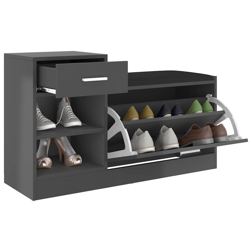 Shoe Bench Grey 37.2x12.2x22.4" Engineered Wood