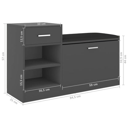 Shoe Bench Grey 37.2x12.2x22.4" Engineered Wood