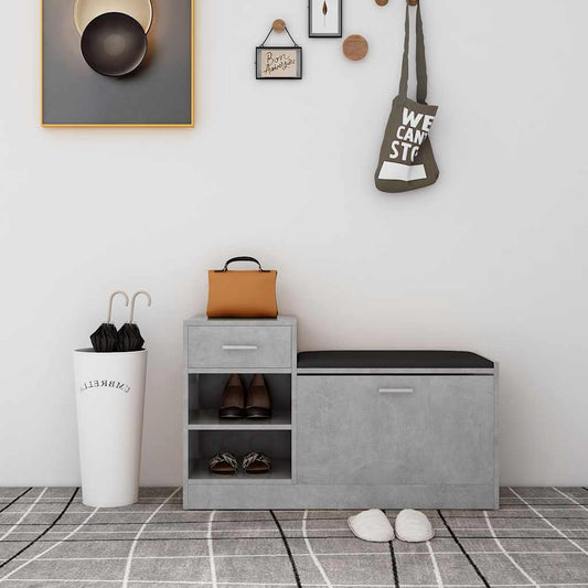 Shoe Bench Concrete Grey 37.2x12.2x22.4" Engineered Wood