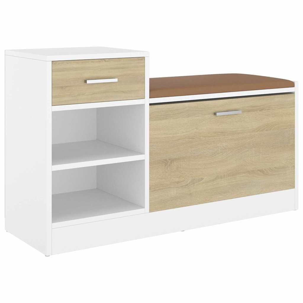 Shoe Bench White and Sonoma Oak 37.2x12.2x22.4" Engineered Wood