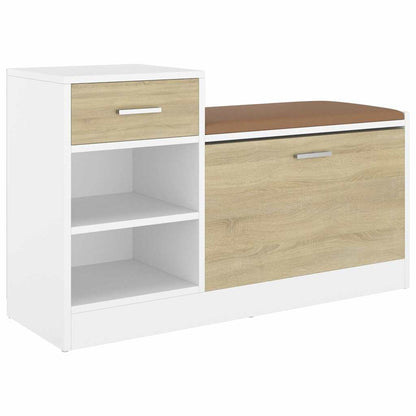 Shoe Bench White and Sonoma Oak 37.2x12.2x22.4" Engineered Wood